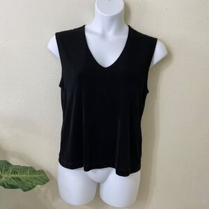 Chico's Travelers Blouse Size 3 Black V-Neck Acetate Stretch Sleeveless USA